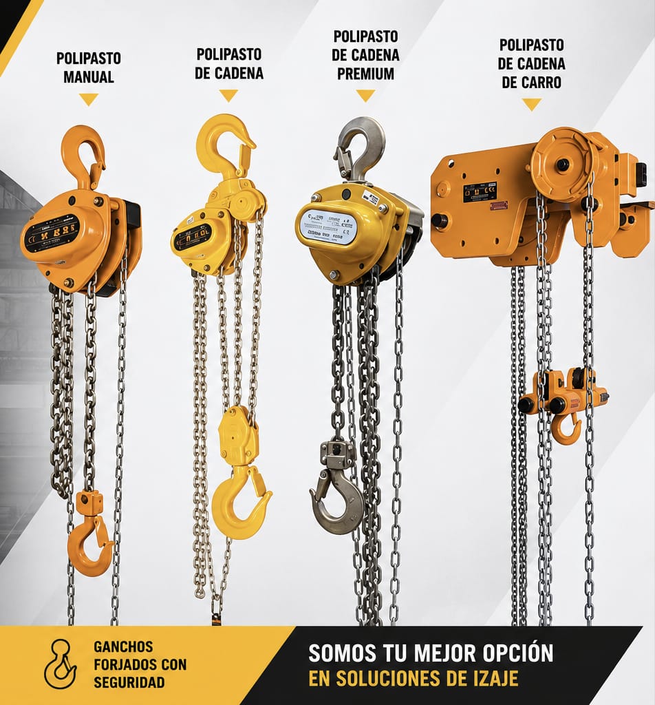 Tipos de polipasto: manual, de cadena, premium y de carro